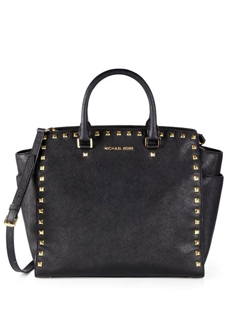 tote bag michael kors black|Michael Kors black studded handbag.